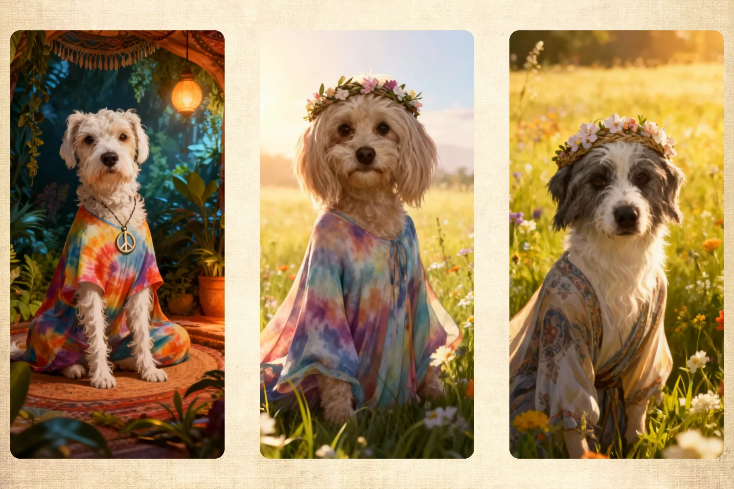 Tierporträt Hunde – Hippie-Stil im Blumenmeer | PetPrint-Atelier